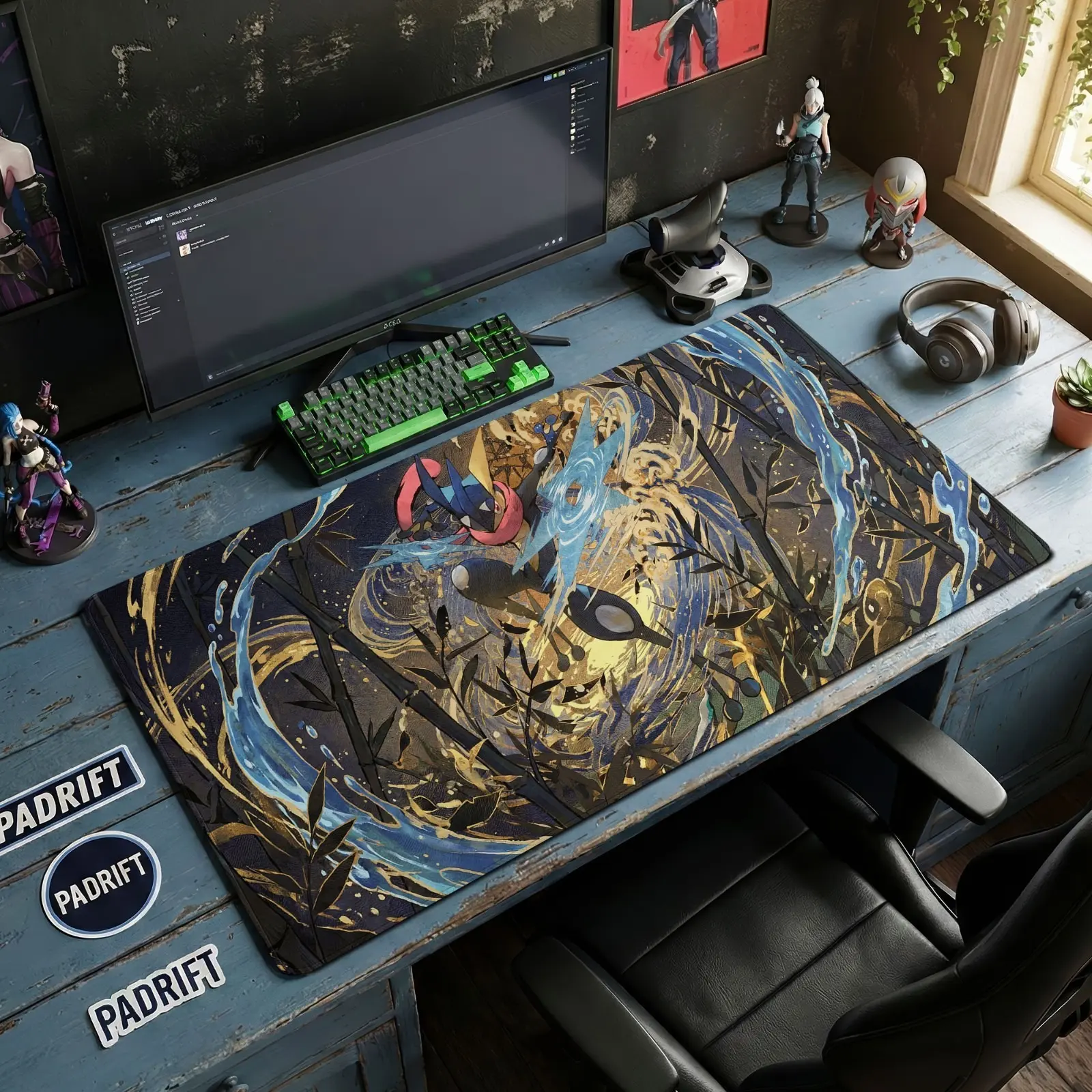 PKM Greninja Bamboo Forest Ninja Anime Mouse Pad and Desk Pad Eternal Duel Mousepad for Gaming and Office Use