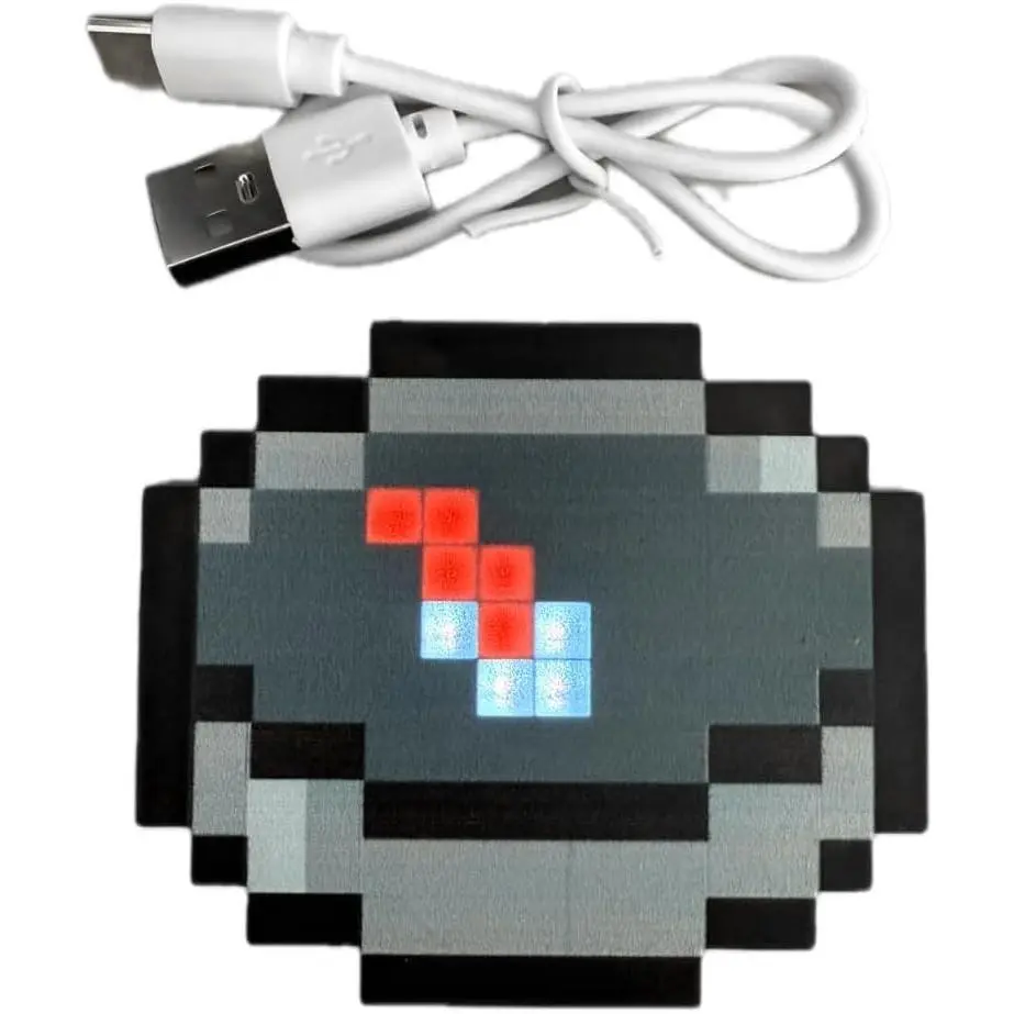 Rechargeable LED Pixel Art Compass Fidget Toy Keychain - Retro, Portable, 2 to 2.9 in, Lightweight Video Games RPG Prop, Gamer Birthday Gift, Cool Desk Collectible
