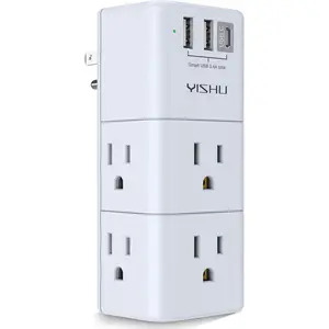 USB Multi Plug Outlet Extender - YISHU Surge Protector with Rotating Plug, 6 AC Plug Extender with 3 USB Ports, 3-Sided Swivel Power Strip Best Ideal Stocking Stuffers for Adults