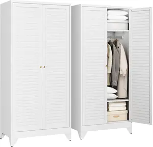 Letaya Metal Armoire Wardrobe Closet Organizer - 20" Deep Cabinet with Doors, Shelves, Hanging Rod for Home Room Clothes Storage