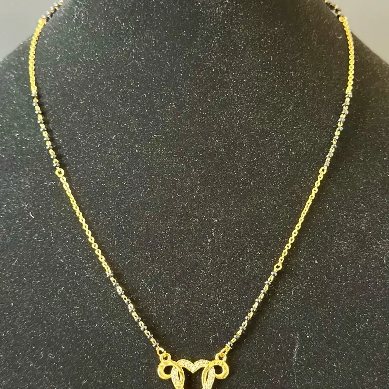 Mangalsutra Necklace for Women with Gold Toned Metal Coating, Mini Style Black Bead Chain, Wedding Jewelry