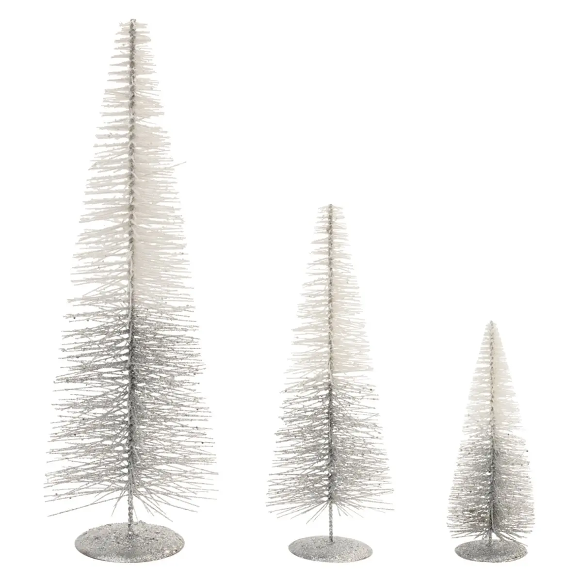 Melrose 90978DS Set of 3 Silver PVC-Plastic & Metal Christmas Tree Decor - 10.5 in., 15.5 in., 19.5 in. Festive Home Gift (with Brush Accessory)