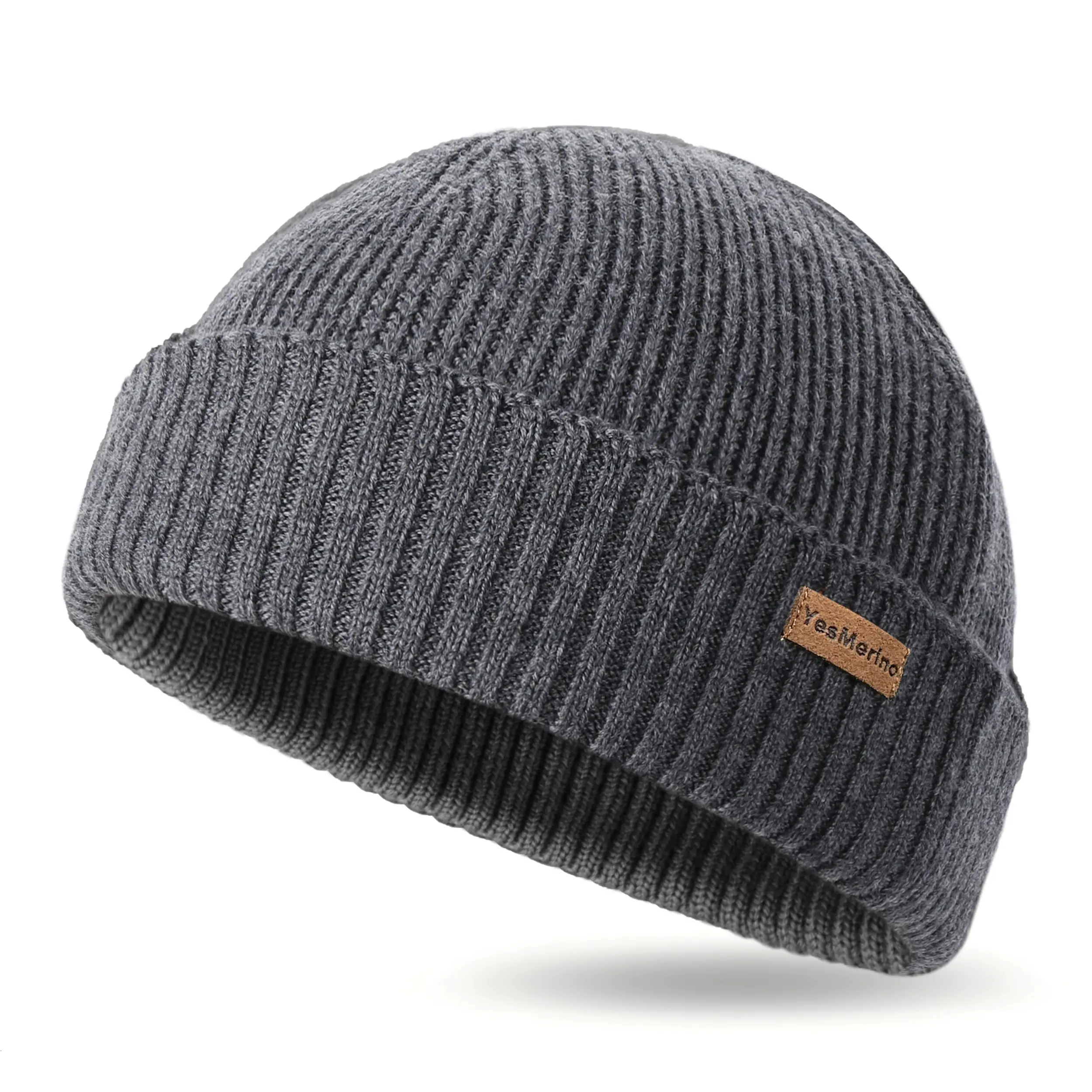 100% Merino Wool Fisherman Beanie for Men & Women | Soft Warm Short Knit Docker Hat, Breathable Cuffed Winter Cap for Everyday & Outdoor