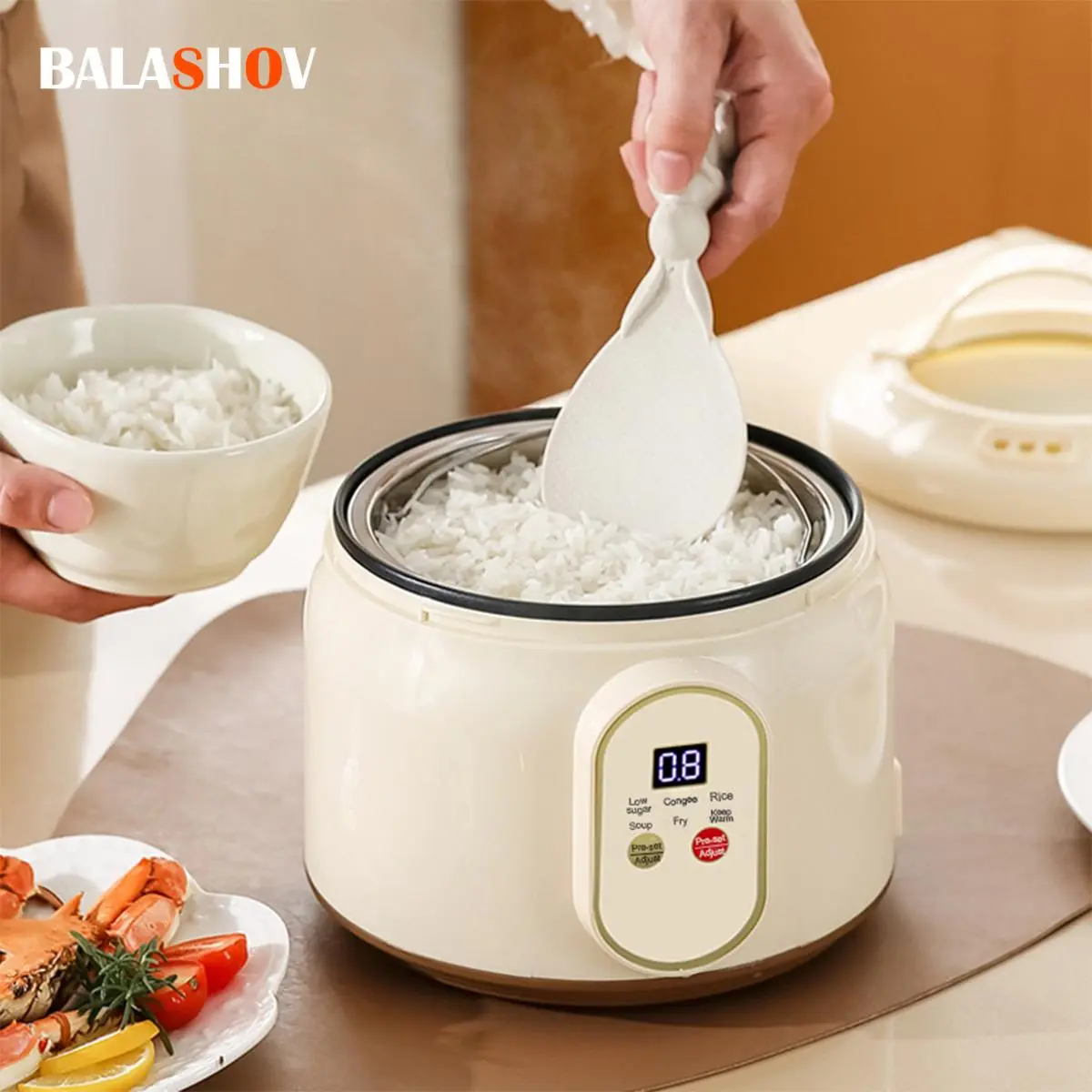 Electric Rice Cooker with Steamer, 6 Cooking Functions Rice Cooker, Digital Rice Cooker, Multifunction Rice Cooker, Household Kitchen Appliance for Home Kitchen, Outdoor Camping, RV, Rice Grain Cooker