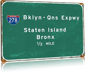Metal Tin Sign Staten Island Bronx 1/2 Mile Interstate 278 Highway Direction Indicator Signage Bar Airport Highway Club Wall Decor Retro Iron Plaques 24x31.5 Inches