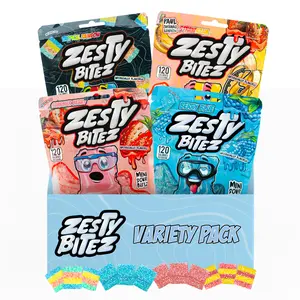 Zesty Bitez Sour Candy 4-Pack Variety – Vegan Fruity Mix with Strawnana, Berry Blue, Summer Berry & Tropical Rainbow Strawberry Tangy
