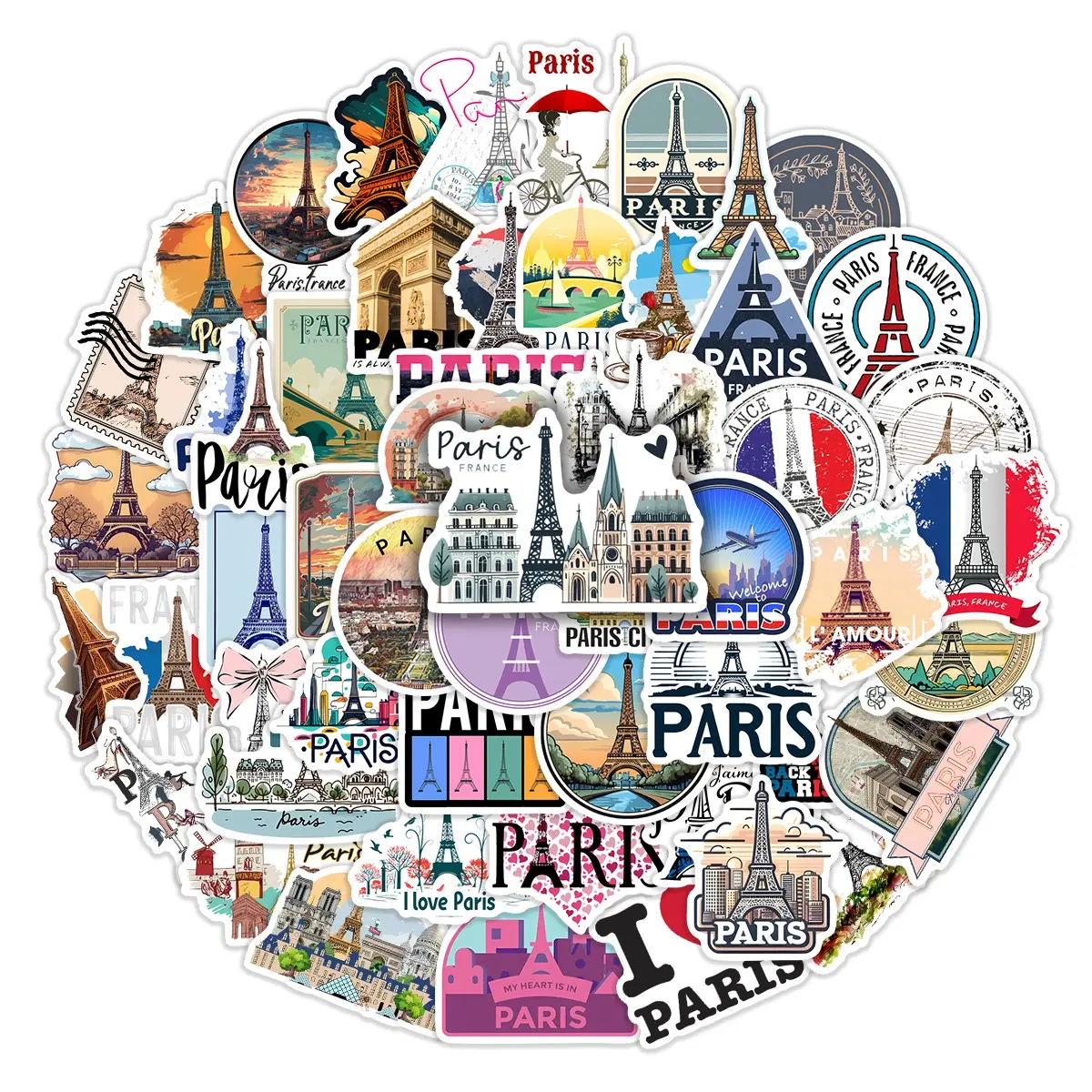 55pcs Paris Themed Stickers Pack, Waterproof Vintage Parisian Eiffel Tower & Landmark Decals for Laptop, Water Bottle, Journal & Scrapbook, Paris Lover Gift, Sticker Packs, Sticker Sheets