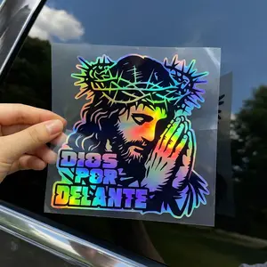 2/4Pcs Dios Por Delante Jesus Christ Car Stickers laser style Decal Sticker for Car Windshield Trucks Motorcycle Luggage Laptop Window Decor Self-adhesive Suitable for giving blessing gifts to family members