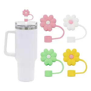 Random Color Cute Flower Design Straw Lid, 4pcs/set Reusable Silicone Straw Covers, Straw Accessories for Drinking Cup, Suitable for Stanley 10mm Straws, Tumbler Straw Lid, Drink Protectors