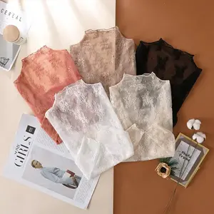 3pcs/set mixed random colors women’s lace long sleeve mesh top stand collar transparent shirt transparent flower knitted shirt top fashion clothing GARMENTARY