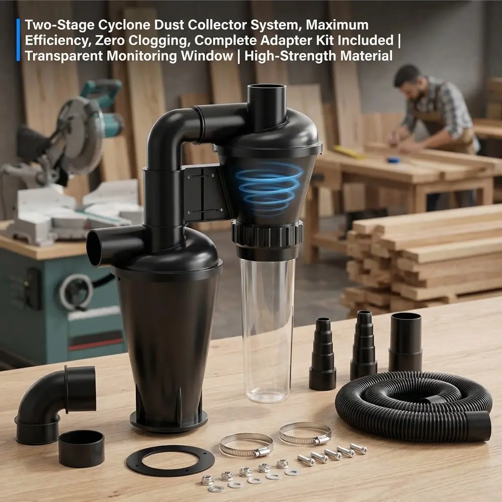 Double Filtration - Cyclone Dust Collector, OD2'' DIY Turbocharged Woodworking Filter Industrial Separator Collector Canister Dust Control System