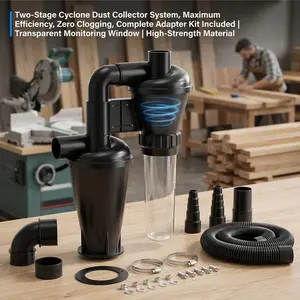 Double Filtration - Cyclone Dust Collector, OD2'' DIY Turbocharged Woodworking Filter Industrial Separator Collector Canister Dust Control System