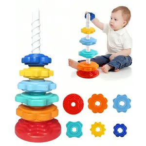 6-Layer Rainbow Rotating Tower Toy, Enhances Hand-Eye Coordination, Color Recognition, Focus, Ideal for Early Learning, Educational Gift