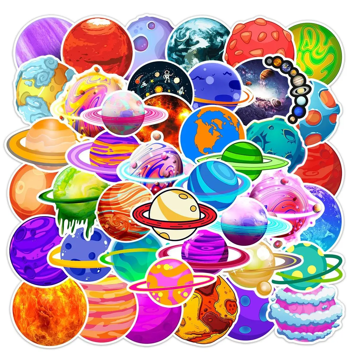 Cartoon Planet Pattern Sticker, Colorful Self Adhesive Decor Paper, Decor Sticker for Gift Greeting Card Water Bottle Laptop Phone, Graphic Decal, Stickers Kit