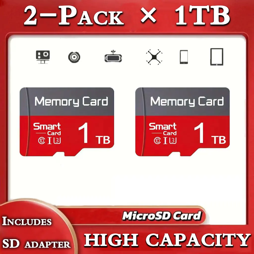 2-Pack × 1TB Memory card, flash memory, SD card, memory, TF/SD card, suitable for tablet computers/cameras/mobile phones, PSP games, PRO monitors, cars, PCS, mobile phones, headphones, speakers - Safely store your files! altitude hold