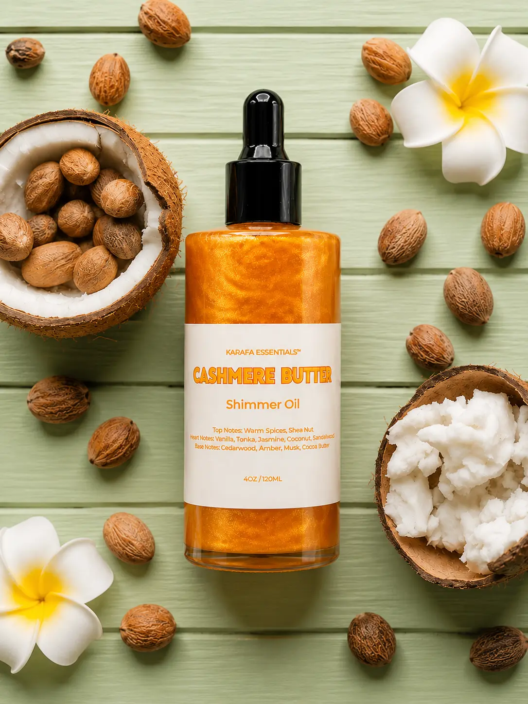 Cashmere Butter Moisturizing Body Oil with Warm Spices Shea Nut Vanilla Tonka Jasmine Coconut Sandalwood Cedarwood Amber Musk Cocoa Butter for Radiant Skin by Karafa Essentials