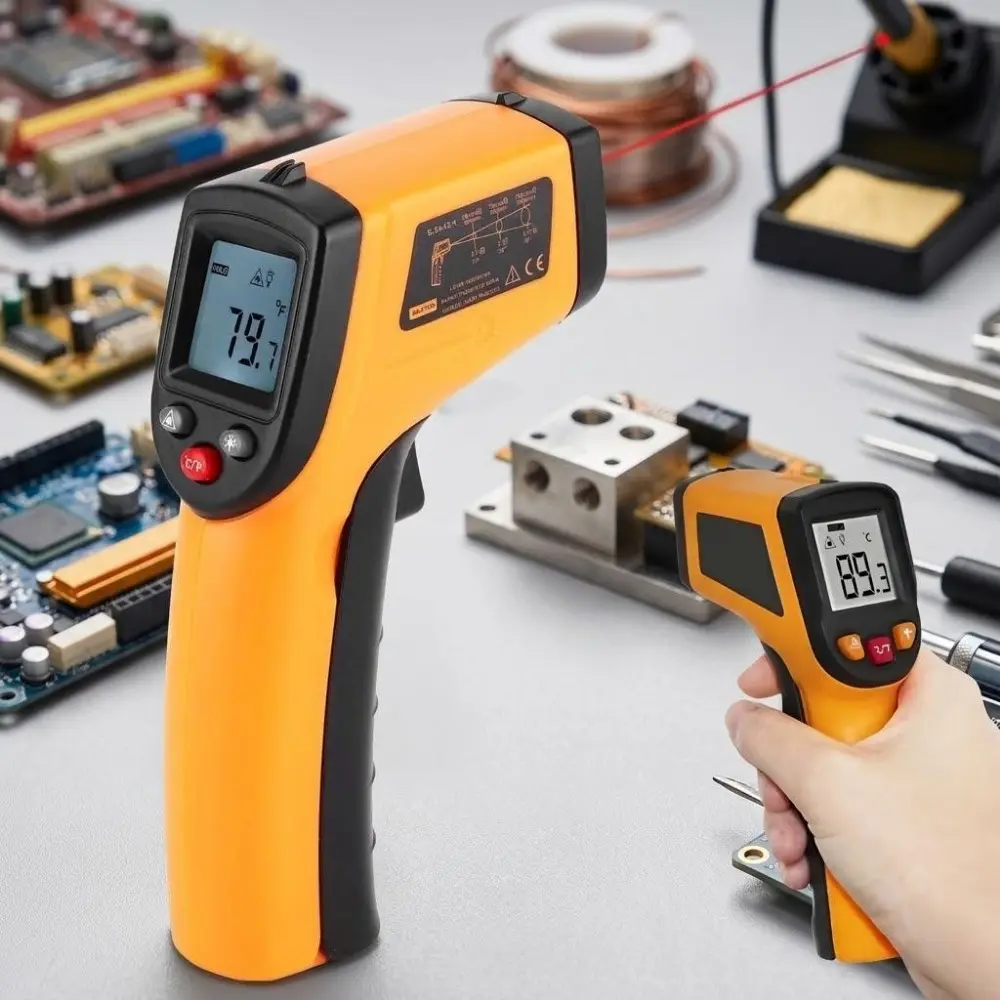 High Precision Handheld Infrared Thermometer, Non-Contact Temperature Gun for Automotive & Electrical Work, LCD Temperature Display, Fast Response, Durable Anti-Slip Design, Multi-Function Tool for HVAC and DIY Use.