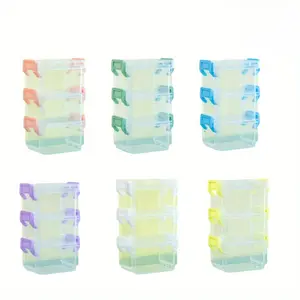 6pcs Blue/Yellow/White/Green/Purple Mini Plastic Storage Containers Box Stackable Bead Organizers with Lid, Clear Plastic Small Storage Box for Small Craft Items, Jewelry, Beads