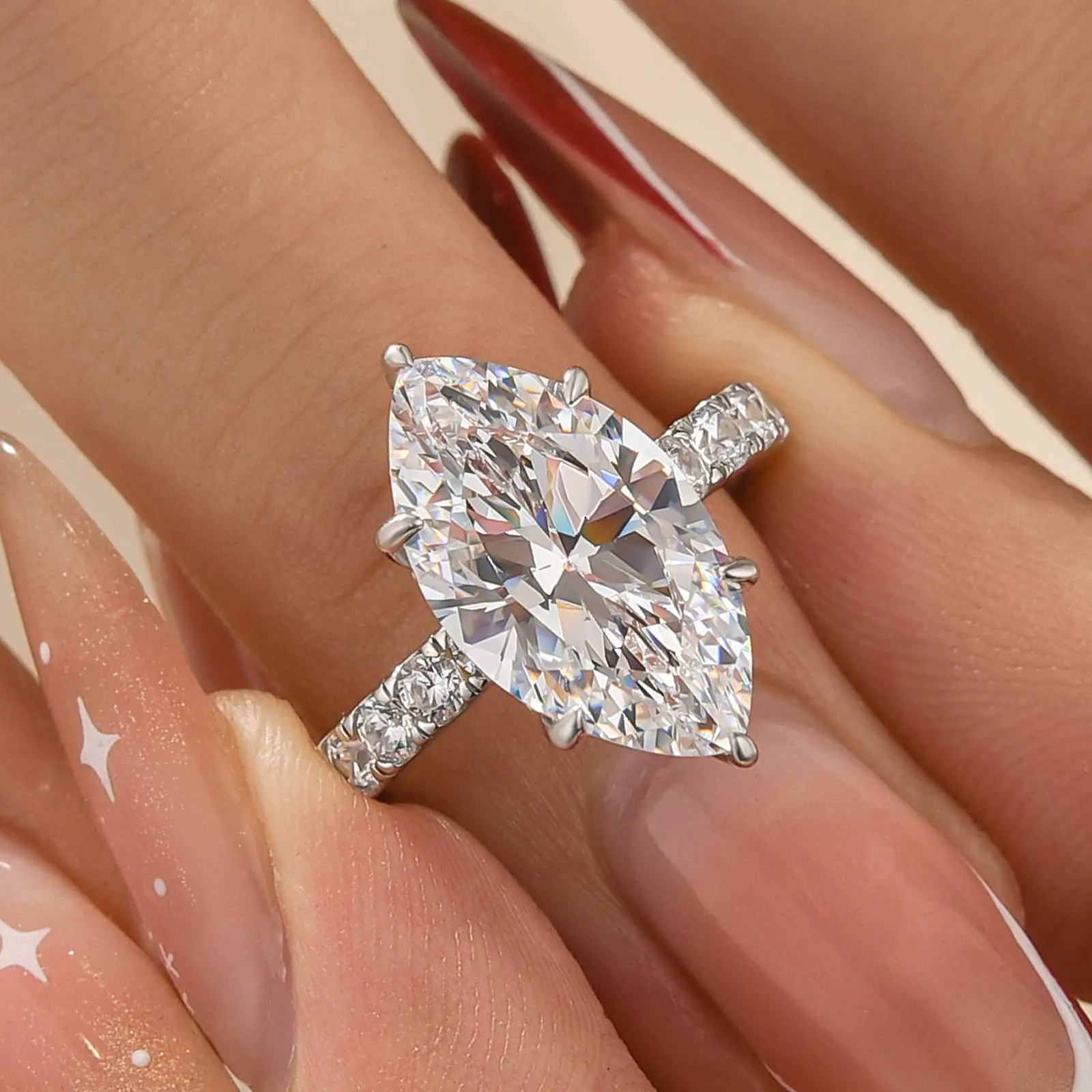 Maxine CZ 4.5ct Marquise Cut Engagement Ring,5A Cubic Zirconia Women's Ring Jewelry,Promise Ring for Daily,Travel,Proposal,Wedding,Birthday,Anniversary, Cubic Zirconia Rings, Marquise Engagement Rings