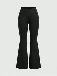 Women's Plain Flare Leg Sweatpants, Casual Comfy Bell Bottom Trousers for Daily Wear, Ladies Bottoms for Spring & Fall