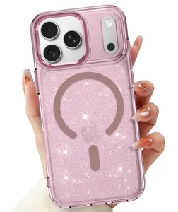 Magnetic Glitter Clear Case for iPhone 17 Pro Max 17 Air 16 15 14 13 Pro Max, Compatible with Magsafe, Soft TPU Bumper, Bling Crystal Sparkle Luxury Shockproof Protective Cover for Women Girls