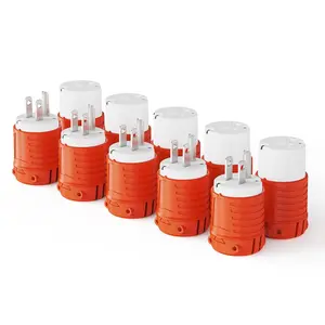 Extension Cord Ends Male and Female, Replacement Plug & Connector Set, 3 Prong, 15Amp, 125Volt, NEMA 5-15P & NEMA 5-15R, ETL Listed, 5 Set, Orange