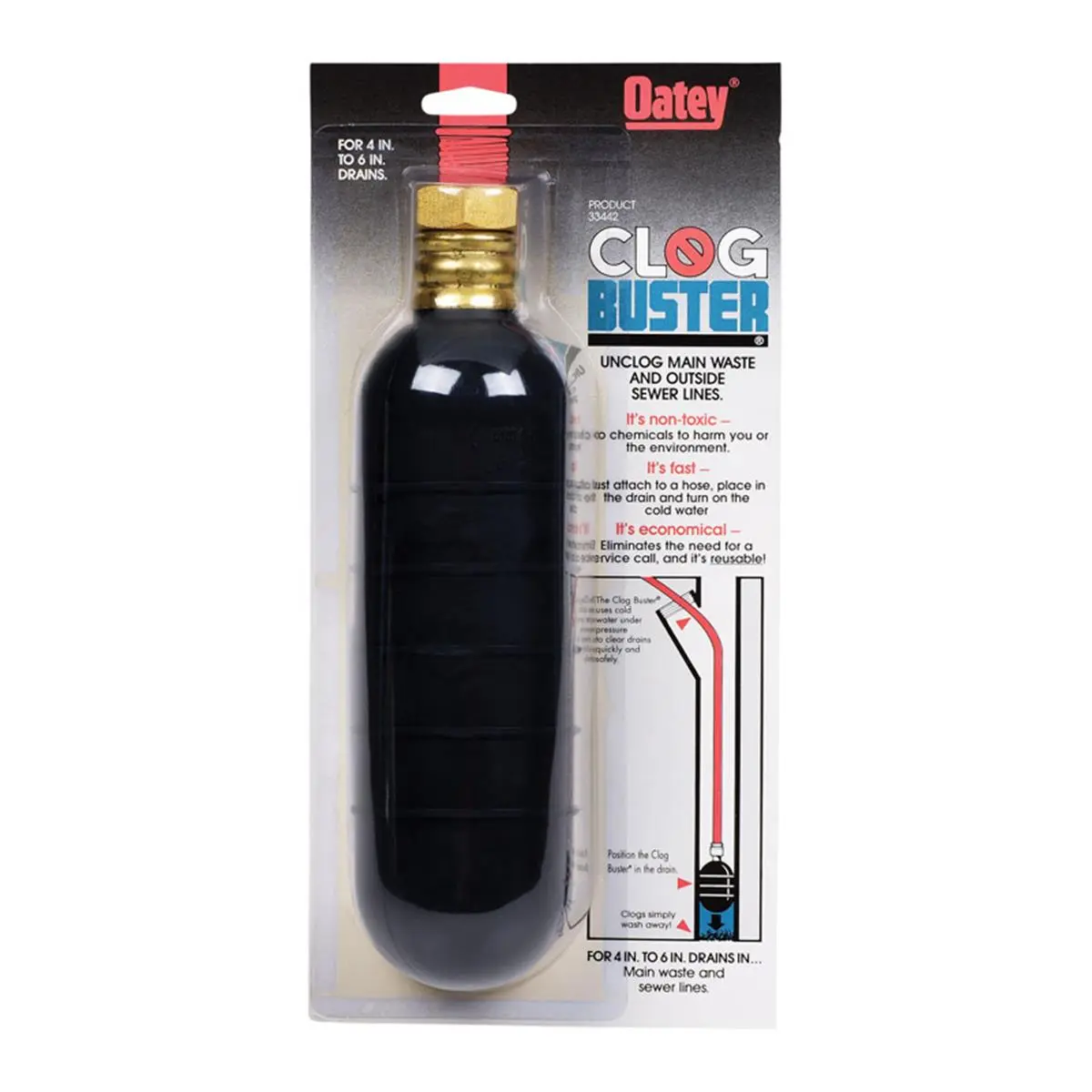 212 MAIN Clog-Buster Gel Drain Cleaner - Clog Buster with 4-6" Tool, Unclogs Pipes for Main Waste and Sewer Lines (Oatey 4873964), For 4–6", 4" To 6"