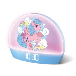 My Little Pony Sunrise Alarm Clock, LED Night Light with 6 Color Modes, Time Date & Temperature Display, USB Powered Bedside Clock