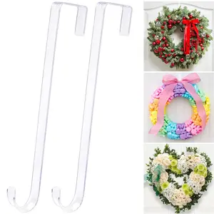 12" Clear Wreath-Hanger Non Scratch Over The Door Hooks,2 Pack Easter Halloween Christmas Decoration Welcome Sign for Front Doors Décor Inside Outside,Slim Hangers Organizer for Home