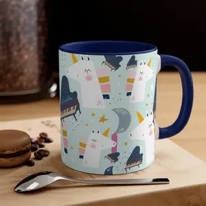 Magical Unicorn and Piano Ceramic Mug with Color Inside,  Musical Gift, 11oz Coffee Colorful