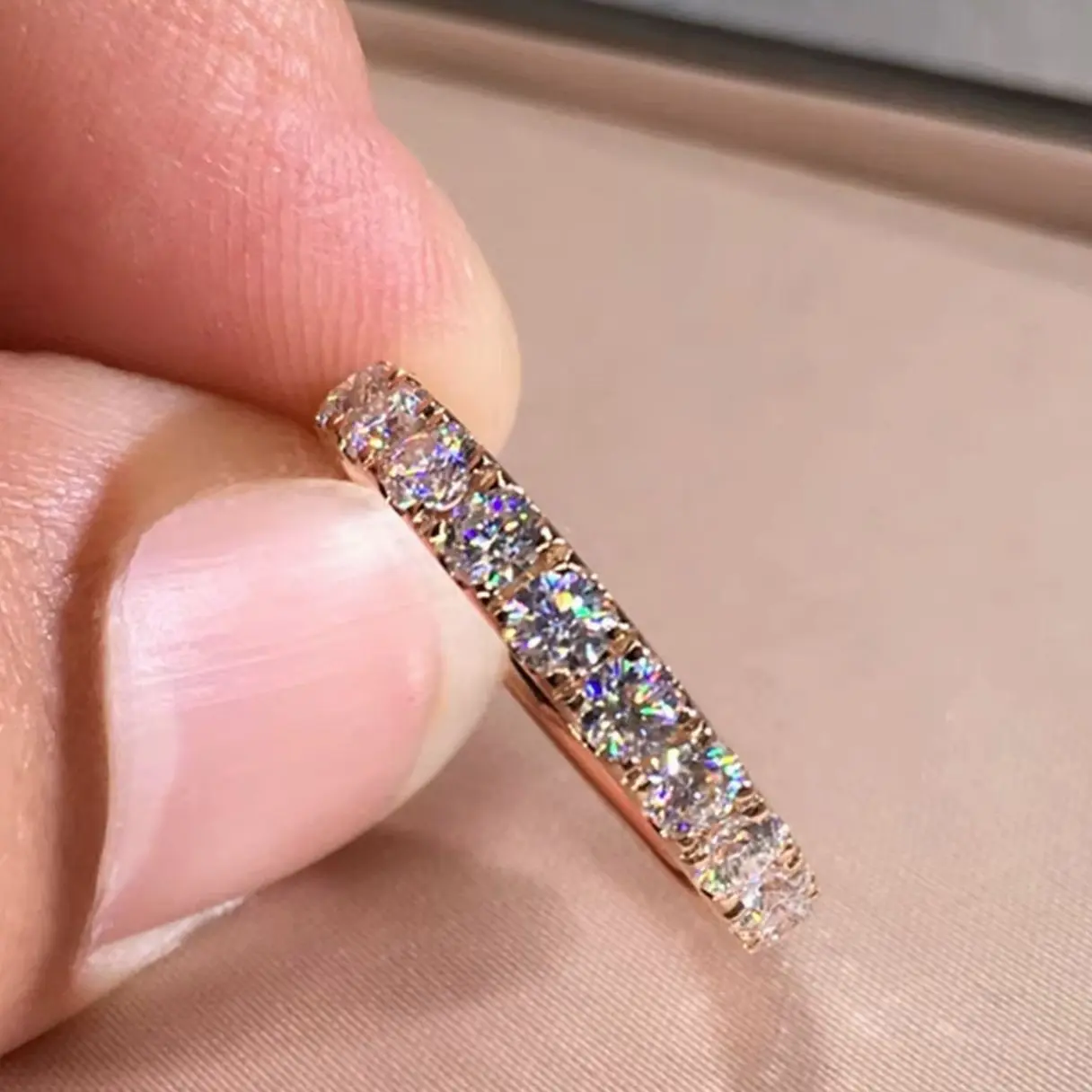 Delicate Rose Gold Finger Ring, Shiny Cubic Zirconia Accents, Versatile Stackable Band for Daily Accessories