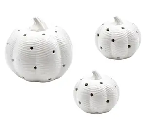 Temp-tations Woodland S/3 Illuminated Ceramic Pumpkins