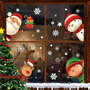 1 Set Santa Claus Elk Shop Hotel Christmas Window Double Sided Glass Sticker, Christmas, Halloween, Thanksgiving Day Gift gift