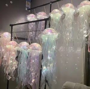 Glowing Iridescent Jellyfish Hanging Light - Jellyfish Lighting, Holographic Ambient Ornament, Whimsical Decor for Home, Party Themed Scene Layout