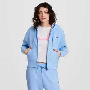 Champion Women's Cropped Fleece Zip-Up Sweatshirt - Light Blue XL