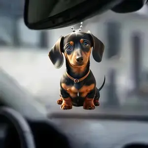 New Acrylic Flat Face Long Ears Dog Car Hanging Ornament, Cute Animal Decoration for Cars, Stylish Pet Accessory, Car Accessories