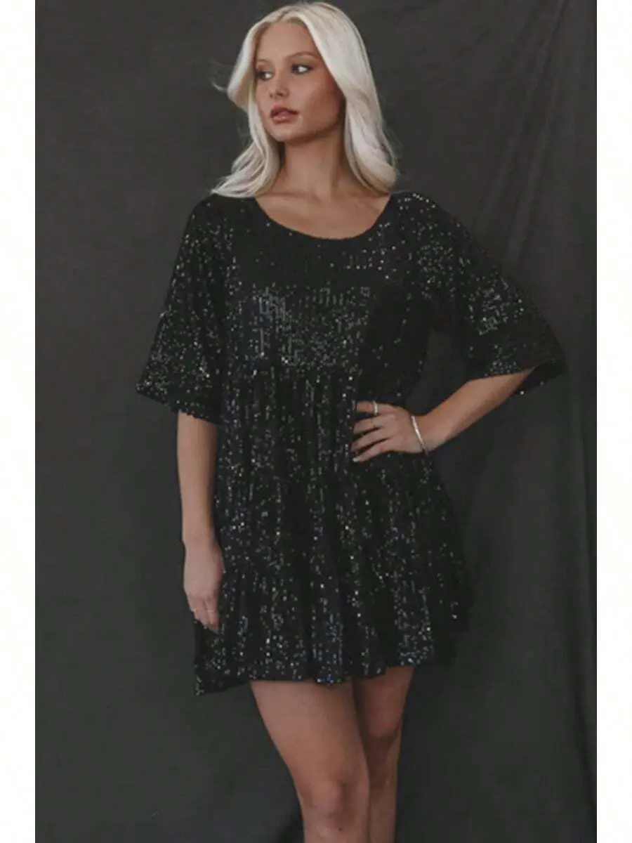 Women's Formal Party Wear Rainbow Sequin A-Line Cut Mini Length Dress - Spaghetti Strap, Floral, Glitter Finish, for Summer Night Out Festivals, Women's Clothing