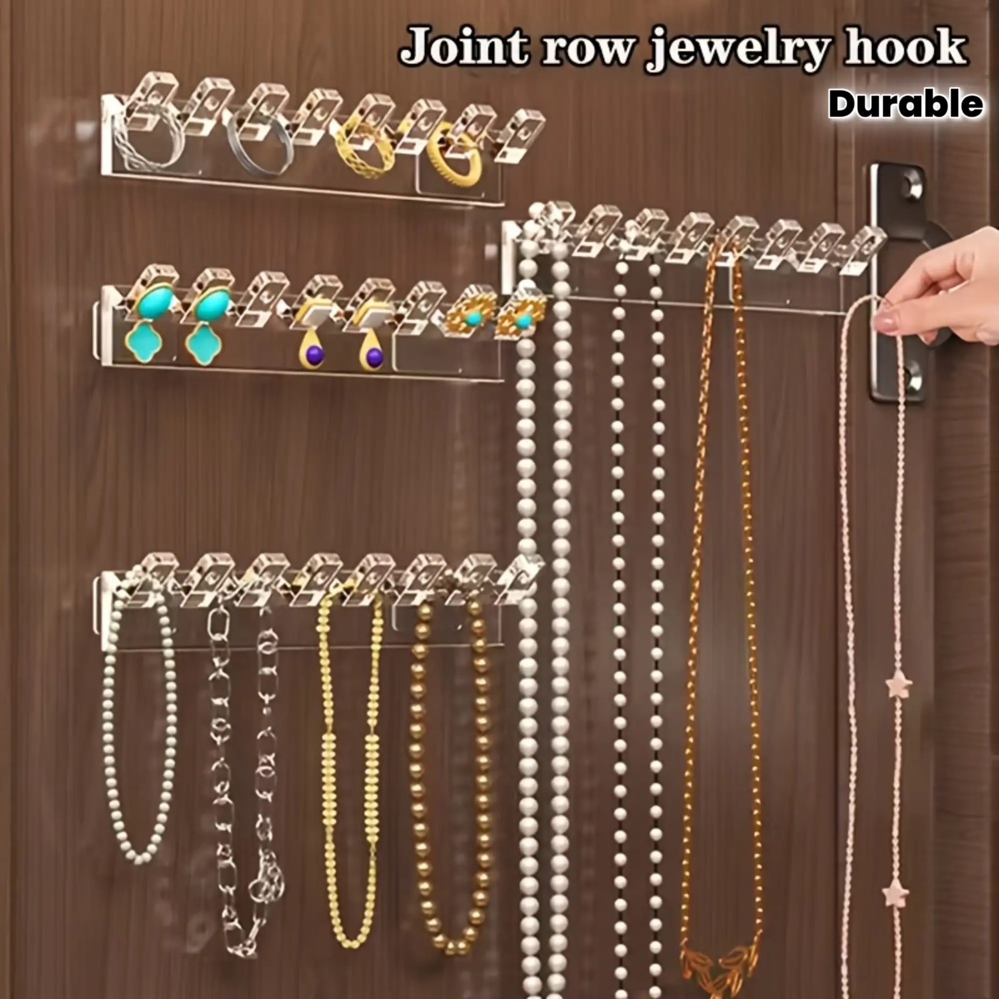 Clear Acrylic Wall-Mounted Jewelry Storage Rack, 3/6 Pieces with 8 Hooks, Space-Saving Durable Organizer for Necklaces Bracelets Earrings Rings, Earring Holder Organizer