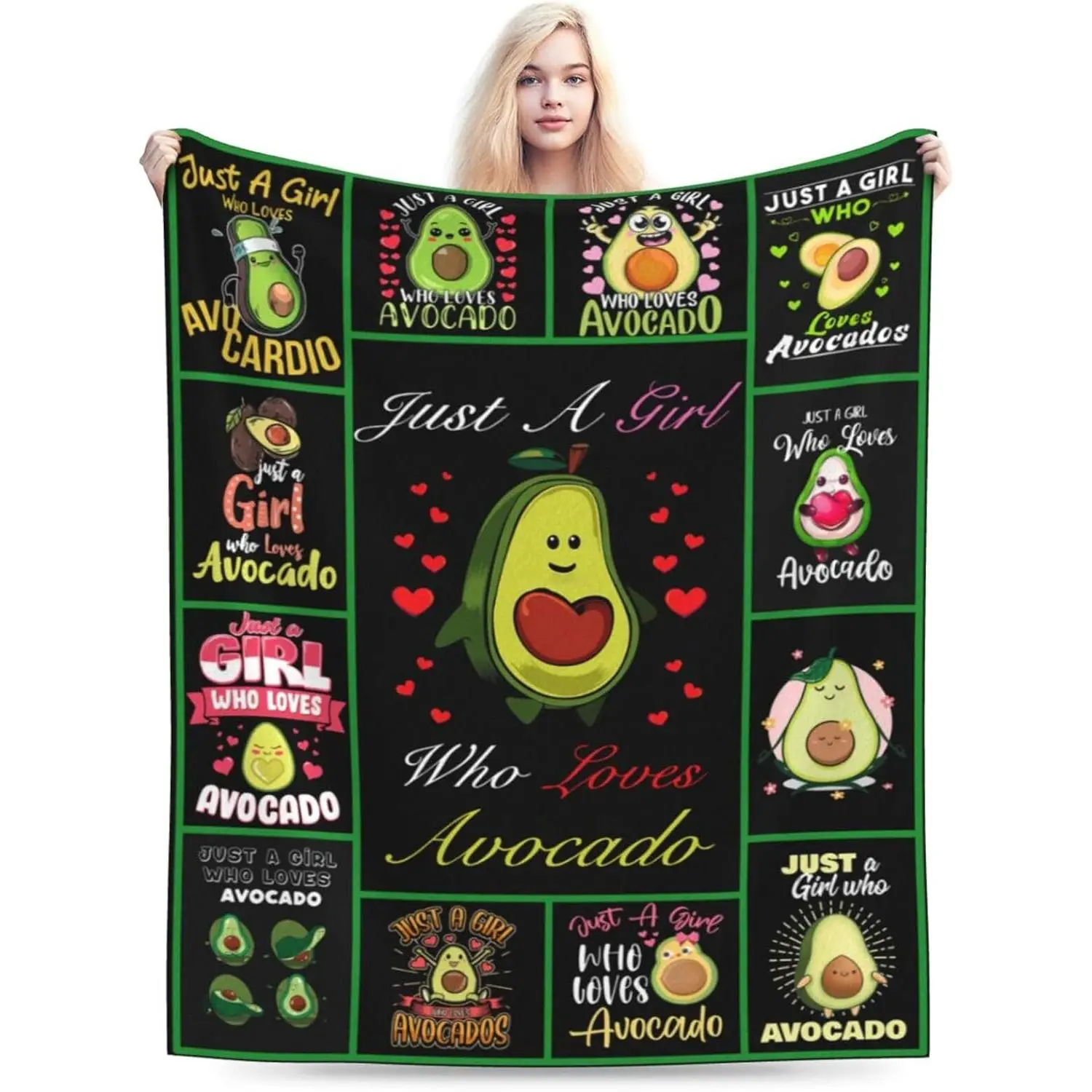 Just A Girl Who Loves Avocado Throw Blanket Cute Avocado Plush Fleece Soft Comfortable Flannel Cozy Cartoon Avocado Gifts Blanket for Kids Girls Adults Couch Bed Chair Office Dorm Decor