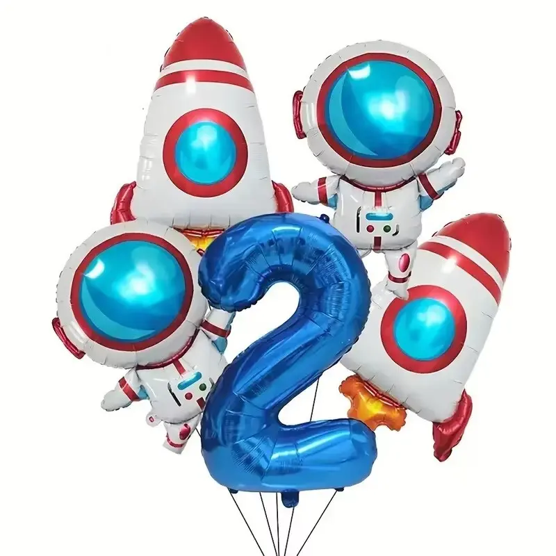 7-Piece Astronaut Theme Birthday Party Decorations, Rocket/astronaut Aluminum Foil, 32-Inch Blue Number Party Balloons, Space Theme Event Supplies
