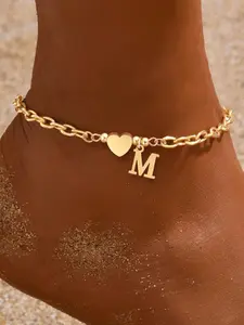 Heart-Shaped Initial Pendant Women's Anklet Classic Fashion Stainless Steel Chain, Elegant Foot Jewelry for Ladies