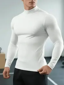 Men's High Neck Long Sleeve , Simple Functional Design, Tight Fit, Good Elasticity, Suitable for Sports and Daily Wear, Casual Sports Top