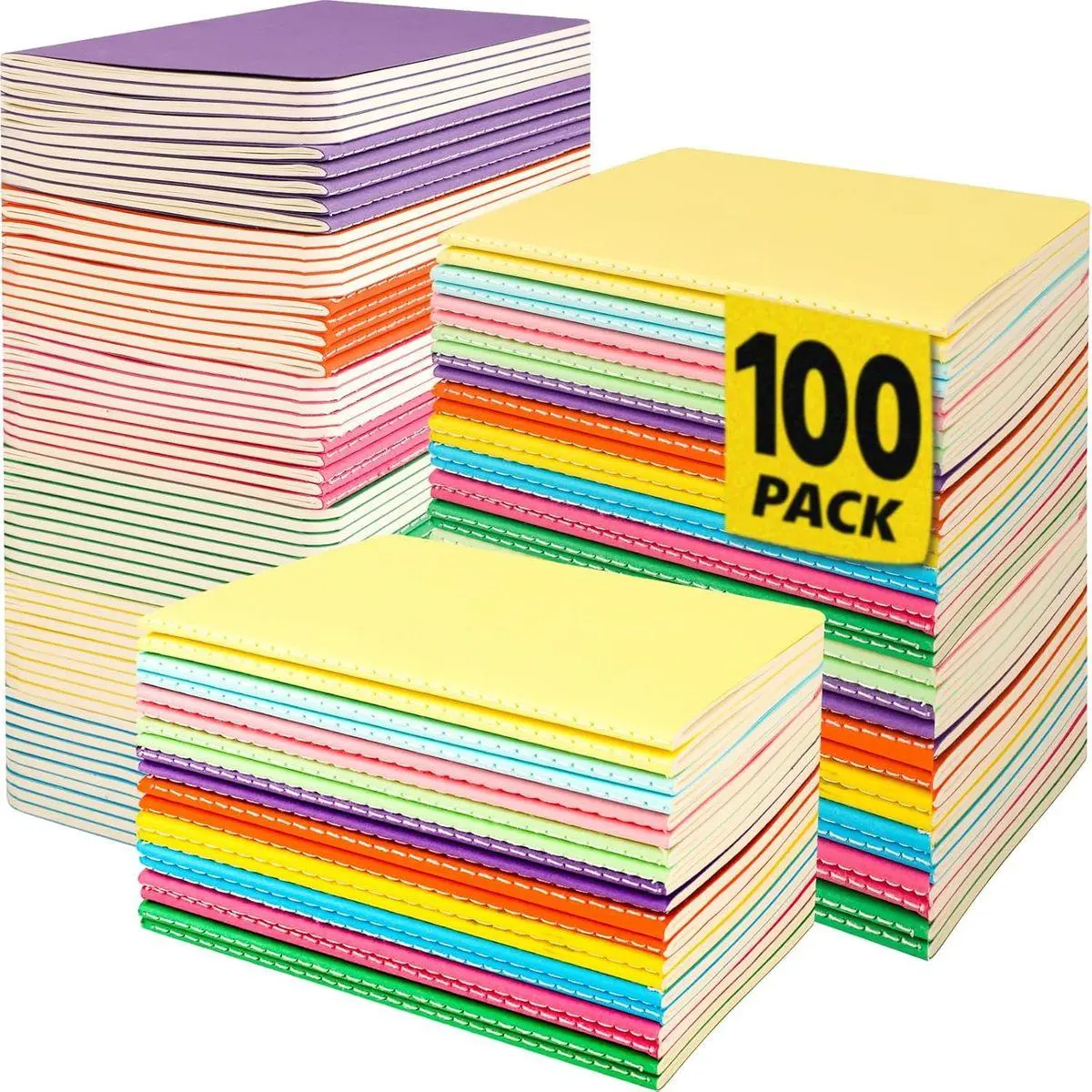 100 Pack Mini Composition Notebook Bulk, Small Pocket Notebook 3.5 Inch x 5.5 Inch, Colored Notebook Wide Ruled, 10 Colors 24 Sheets (48 Pages) for Traveler, Students, School Supplies