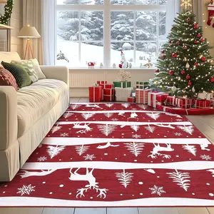 Garvee Red 8x10 Area Rugs for Living Room, Washable Rug for Home Decor, Indoor Non Slip Carpet, Soft Low Pile Christmas Rug with Xmas Tree Reindeer Snowflake for Bedroom, Dining Room