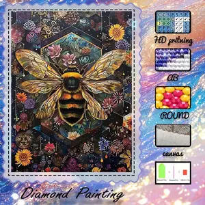DIY 5D Flocking Cloth Diamond Painting Kit, AB Drills, Fairy Dust Drills, Crystal Drills, Bee, Flower, Hexagon Diamond Embroidery, Special Craft Art Kit, Wall Decor, Gift for Family, Lovers, Friends, Diamond Art Tools