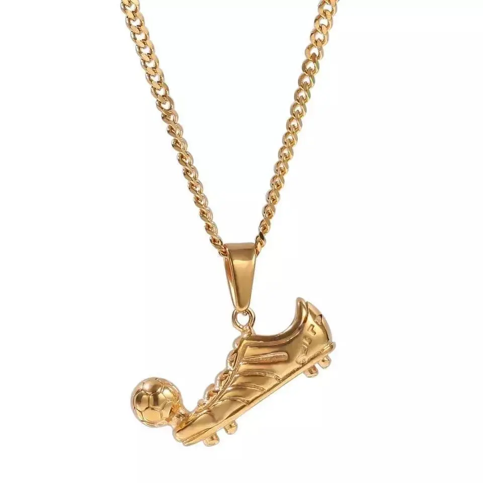 Sportzzheads Soccer Cleat Shoe Cuban Chain Pendant, Gold-Plated Long Drop Necklace, Fashion Costume Jewelry Accessory