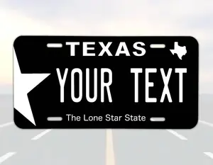 Texas Lone Star State Customizable Black License Plate, Personalized Decorative Aluminum Car Tag or Wall Sign, 12"x6", Pre-Drilled, Easy Install