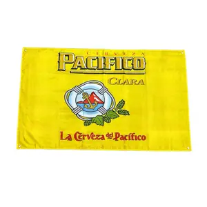 Pacifico cerveza Flag yellow 3x5 Feet (Anti-fade Poly 150D) Premium Quality with Brass Grommets