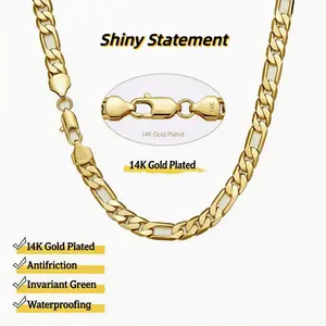 Fashion classic 14K Real Gold-Plated Figaro Chain Necklace for Men – 10mm Wide, 20/24" Italian-Style Cuban Link, Tarnish-Free Nanotech Coating, Hip Hop Streetwear, Minimalist Layering Jewelry, Gift for Him