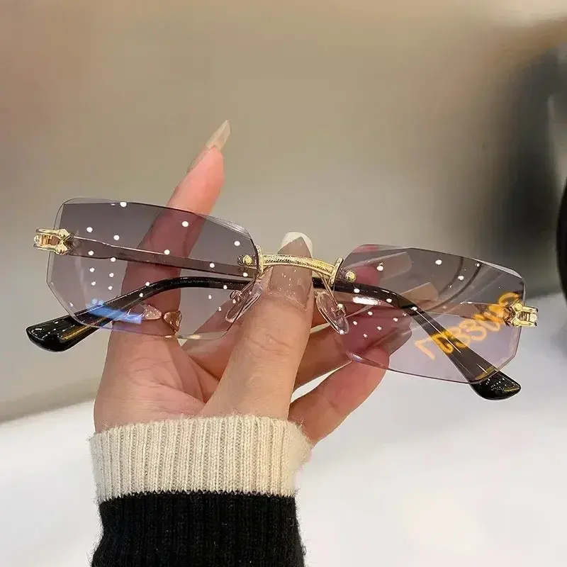 Unisex Small Rimless Sunglasses Man Woman Fashion Gradient Sun Glasses Eyewear Retro Luxury Brand Designer Traveling Shades